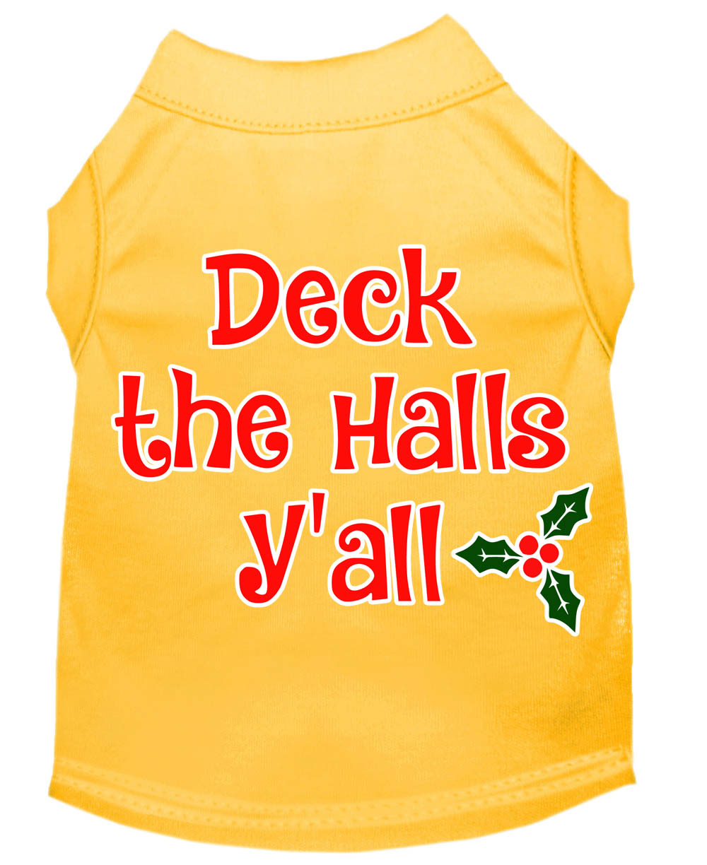 Deck the Halls Y'all Screen Print Dog Shirt Yellow Lg